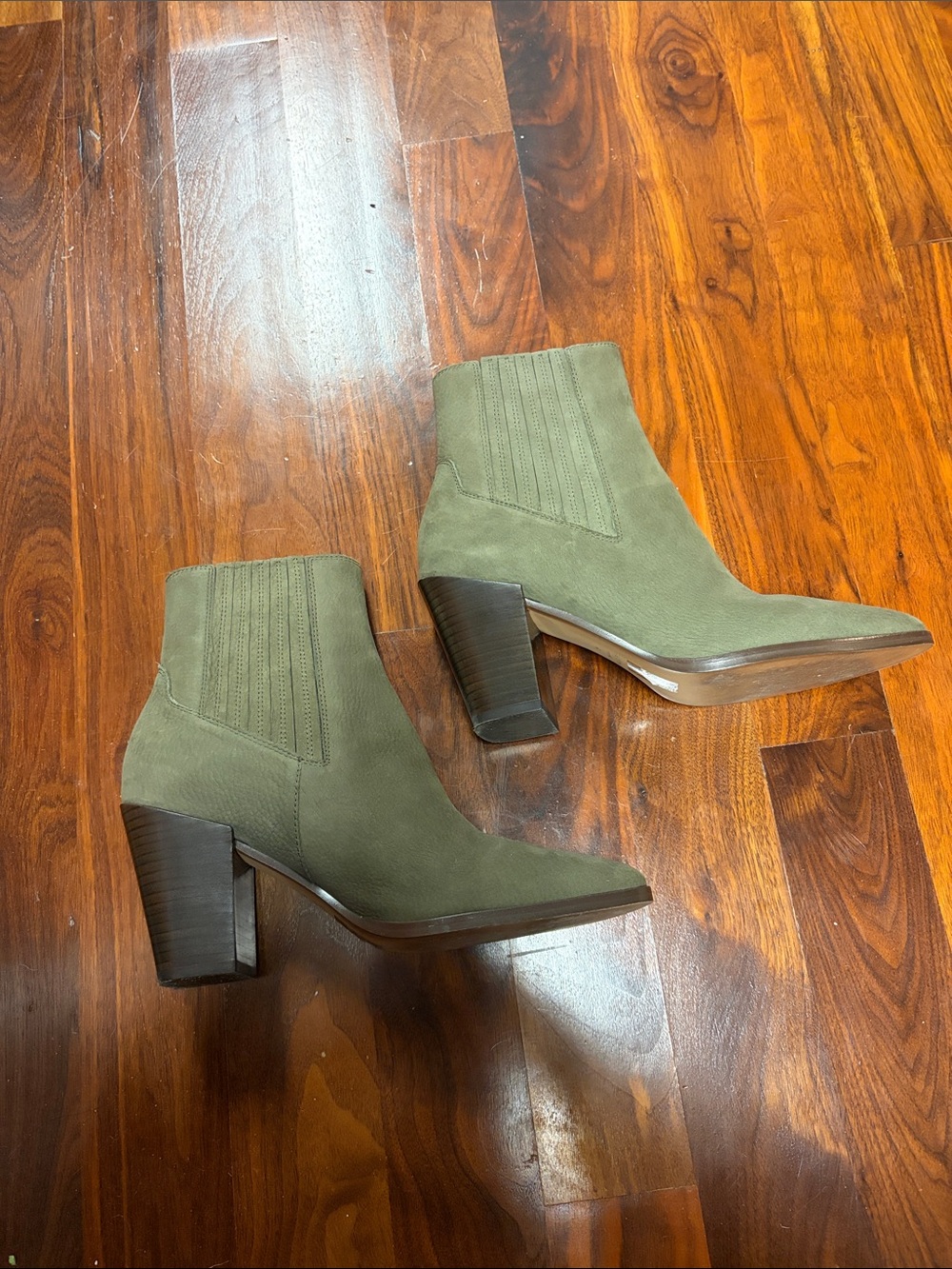 Rag & Bone Olive Green Suede Block Heel Ankle Booties